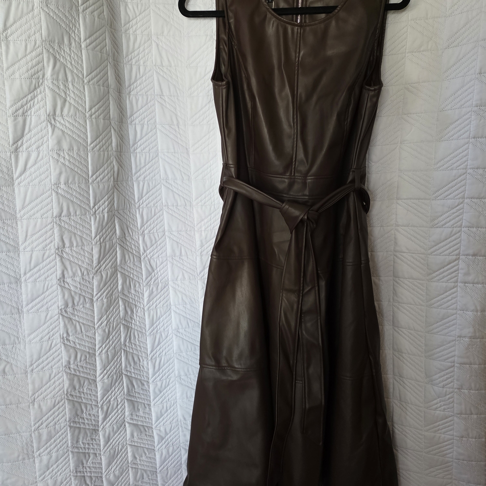 Chartou Brown Faux Leather Sleeveless Dress